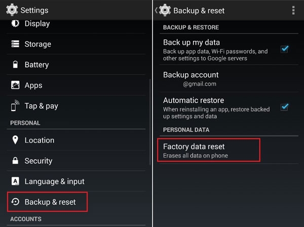 ファクトリーリセットAndroid電話