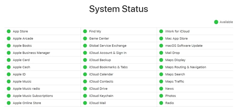 iCloudシステムステータス