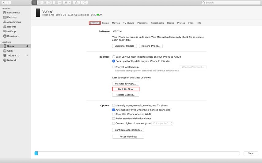 ファインダーを介してiTunesなしでコンピューターにiPhoneをバックアップします