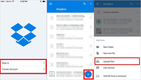 iPhoneファイルをDropboxにアップロードします