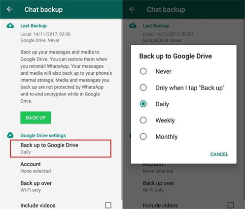 whatsappへのバックアップGoogleドライブ
