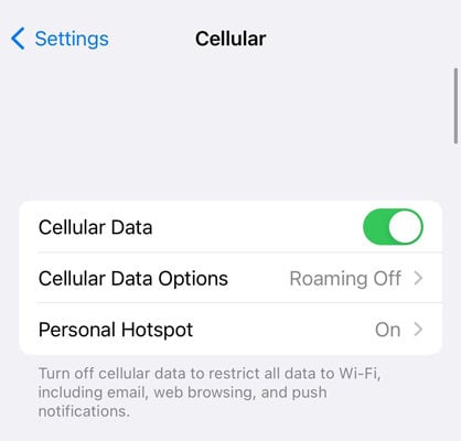 iOS 16の問題：セルラーデータが機能しない