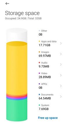 Androidストレージスペースを確認してください