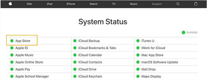 iCloudシステムステータスを確認して、iCloudからの復元を修正していない