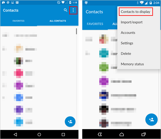 連絡先の表示を確認して、Androidの連絡先が消えました