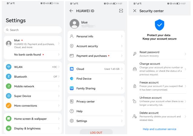 設定でHuawei IDを削除します