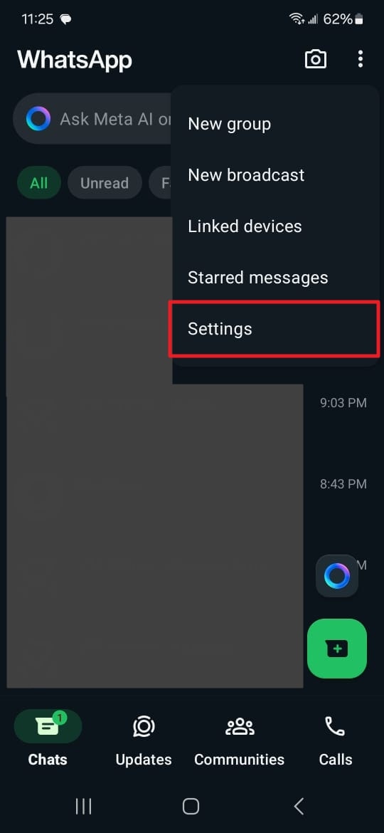 WhatsApp Android設定を開きます