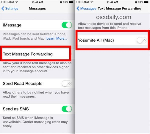 iPhoneでメッセージ転送を有効にします