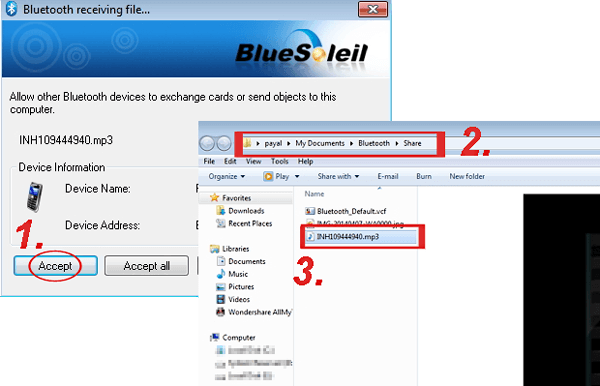 SamsungからBluetoothによってPCにファイルを転送します
