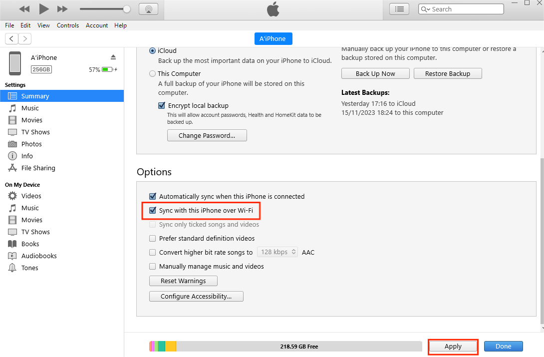 WiFiを介してWindows PCとiPhoneを同期します
