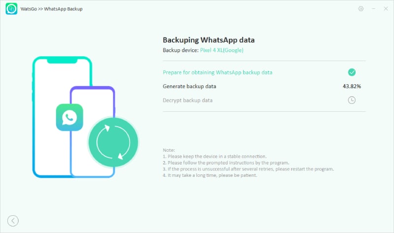 WhatsAppデータ画面をバッキングするプレビュー