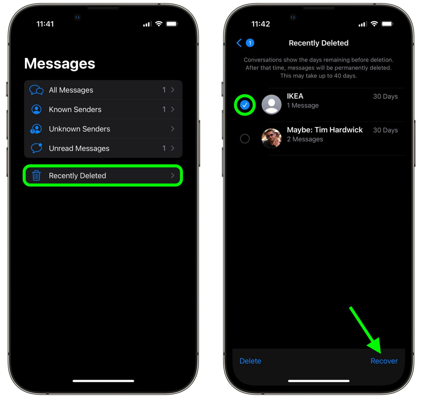 iPhone iPadで最近削除されたアイテムを削除します