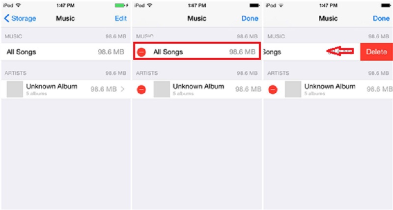iPodからすべての曲を一度に削除します