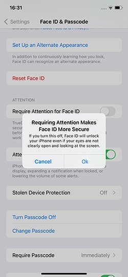 無効にする必要があるiOS 16 FACEIDが機能していないことを修正する