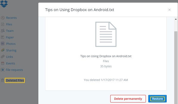 Dropboxを介して内部ストレージAndroidから削除されたデータを回復します