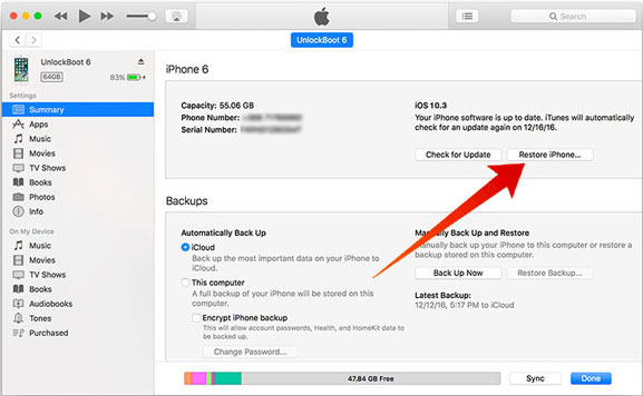 iTunesを介して無反応のiPhoneのロックを解除します