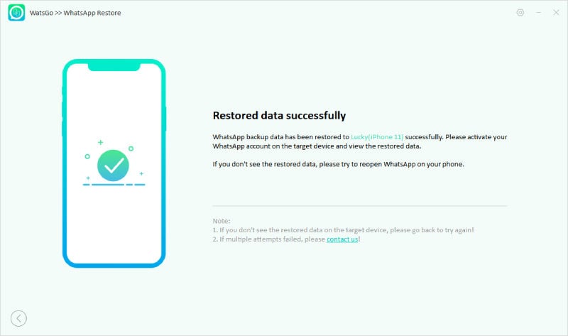 Watsgo Guide -WhatsAppバックアップをデバイスに正常に復元します