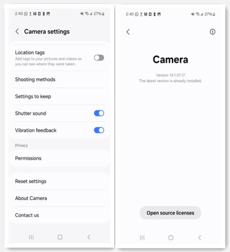 Samsungカメラの最新バージョンをインストールします