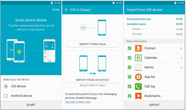 wifiを使用してスマートスイッチを使用してiPhoneからSamsungにデータを転送します