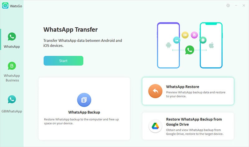 Watsgo Guide -WhatsAppバックアップの復元を選択します