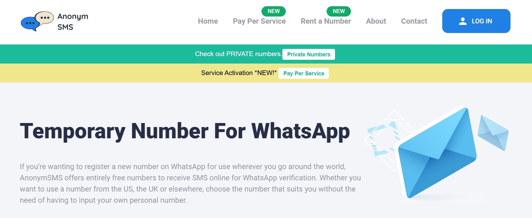 Anonymsms一時的なWhatsApp番号サービス
