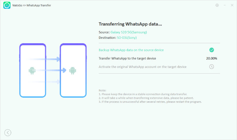 WatsgoはAndroidからAndroid手順への転送