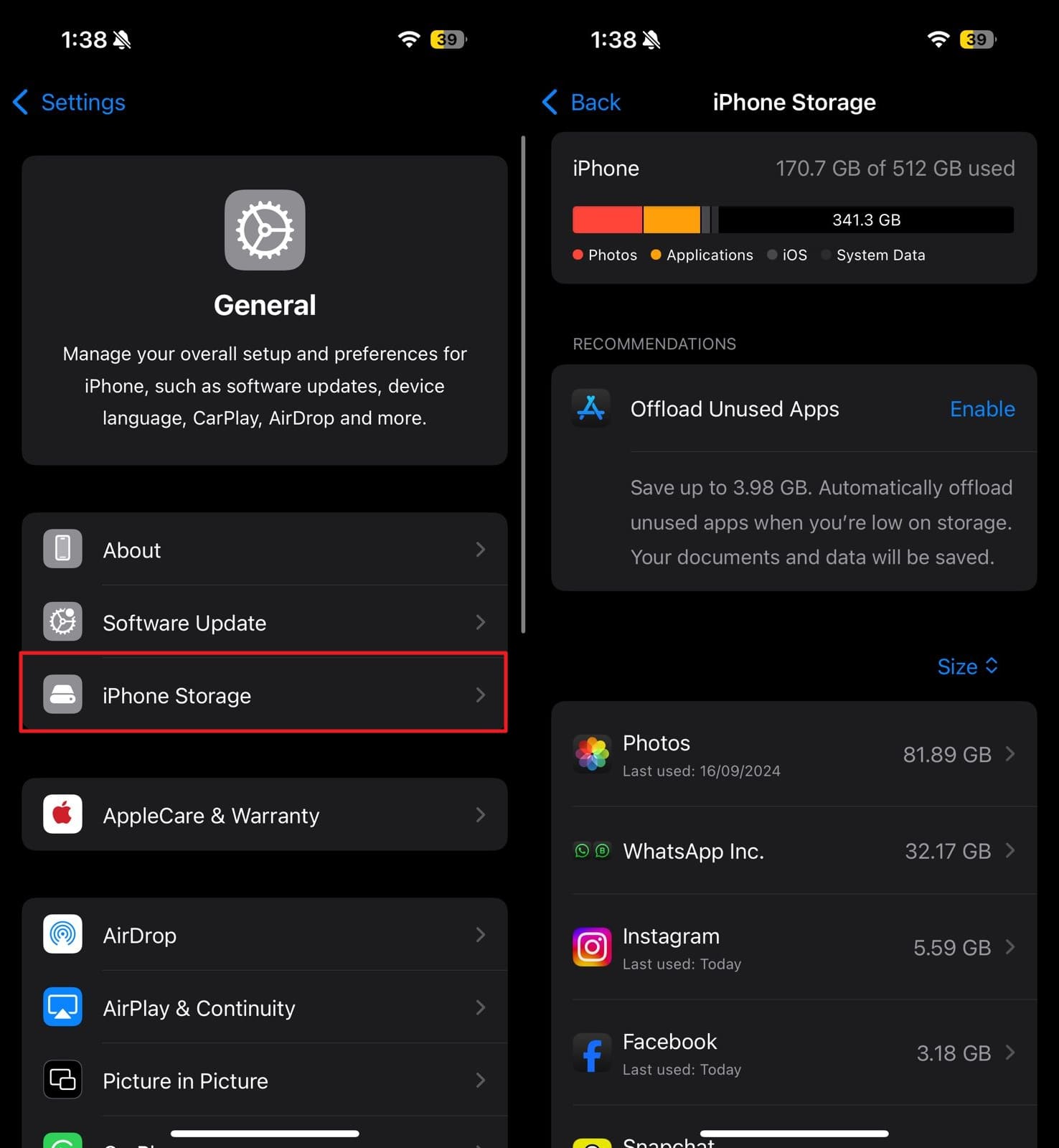 iPhoneストレージをクリアします