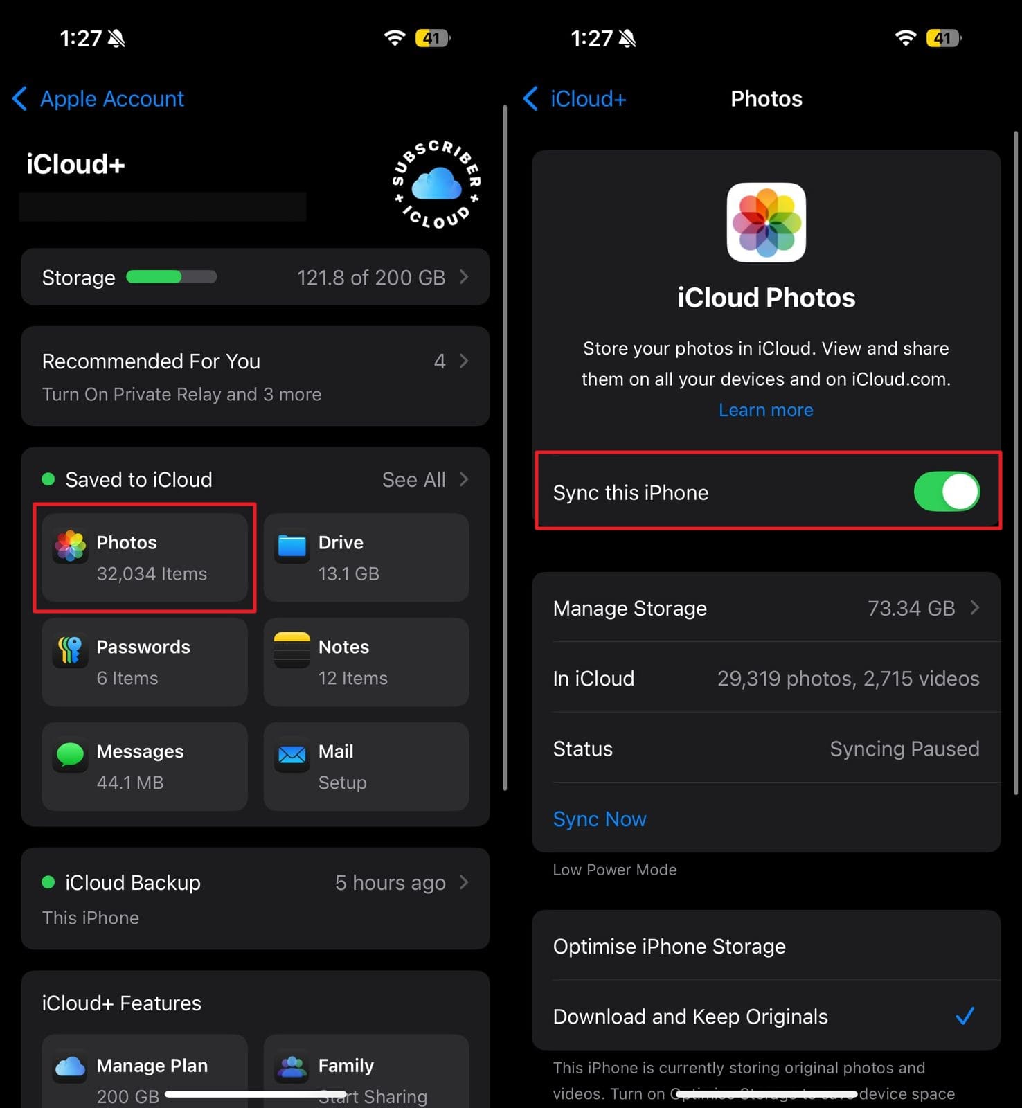 iCloudの写真設定を確認してください