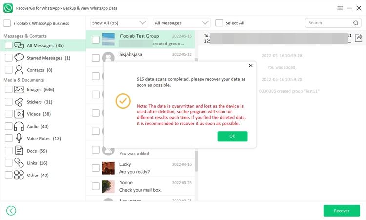 WhatsAppデータを回復します