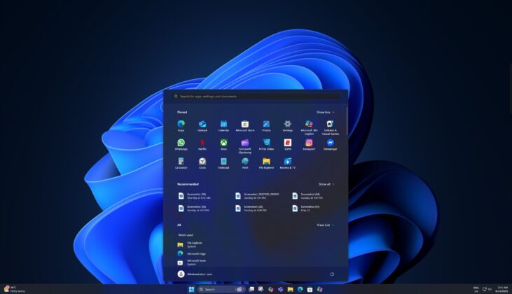 Windows 11のスタートメニューは高解像度で大きくなります
