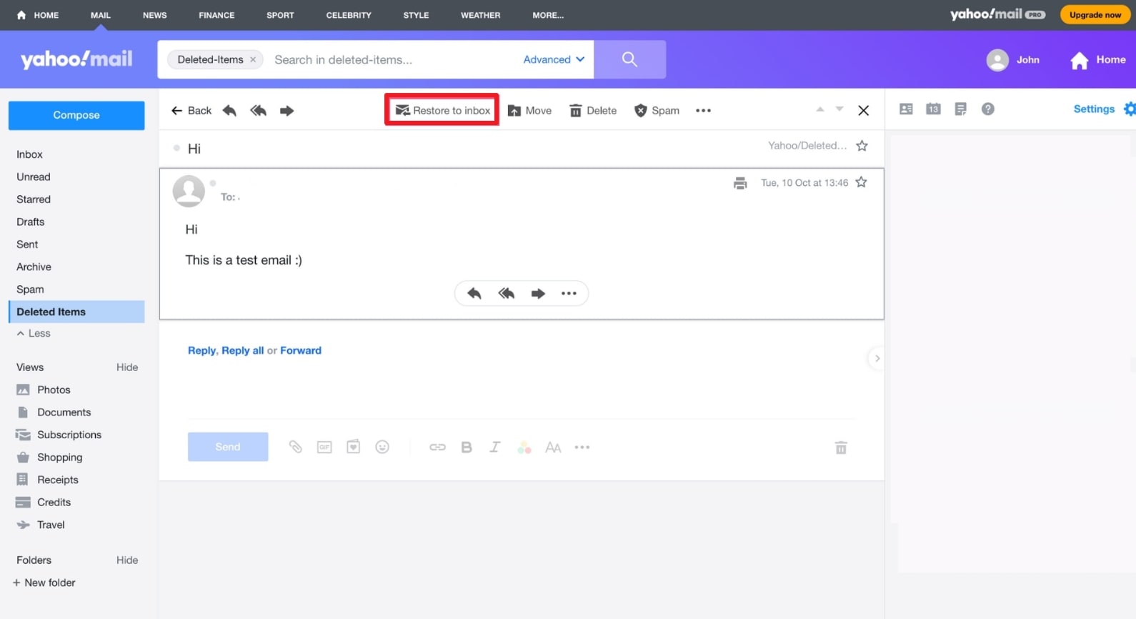 復元をタップして受信トレイYahooにします